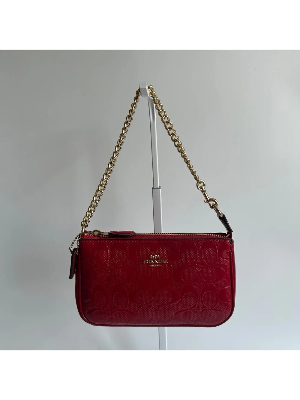 Coach Nolita 19 Red Signature Patent Leather Shoulder Bag Red Gold